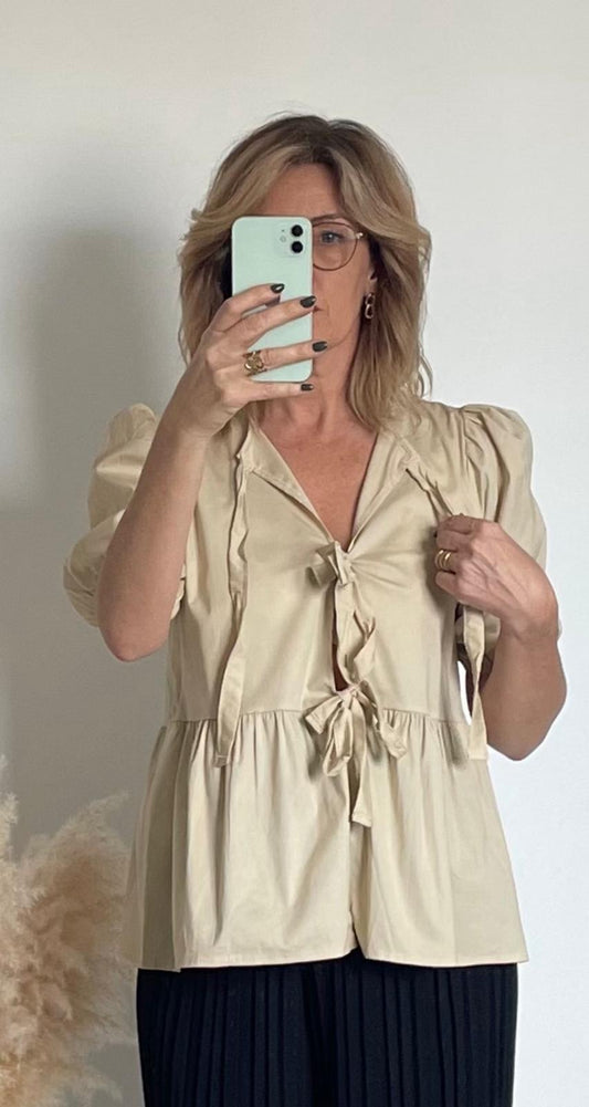 Blouse à noeuds ALICE beige 🇮🇹