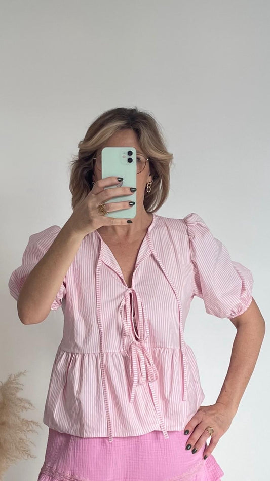 Blouse à noeuds rayées LILI bleu ou rose 🇮🇹