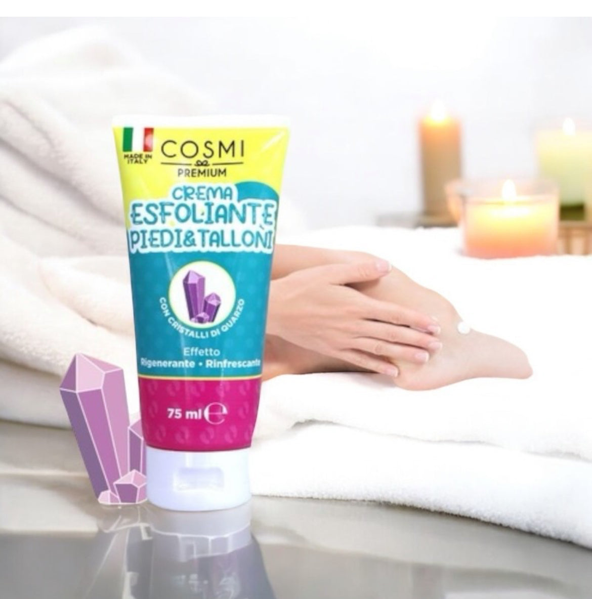soin des pieds 
CRÈME EXFOLIANTE PIEDS ET TALON COSMI PREMIUM AUX
CRISTAUX QUARTZ