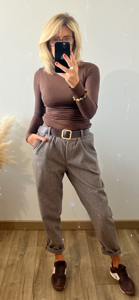 Pantalon tweed choco