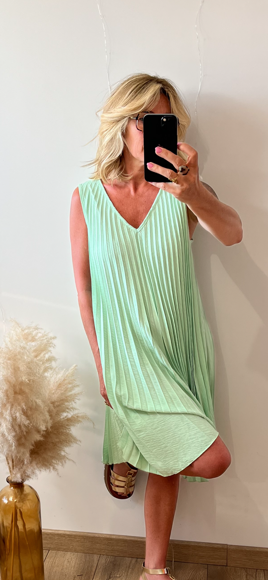 Robe plissée ALIX vert amande