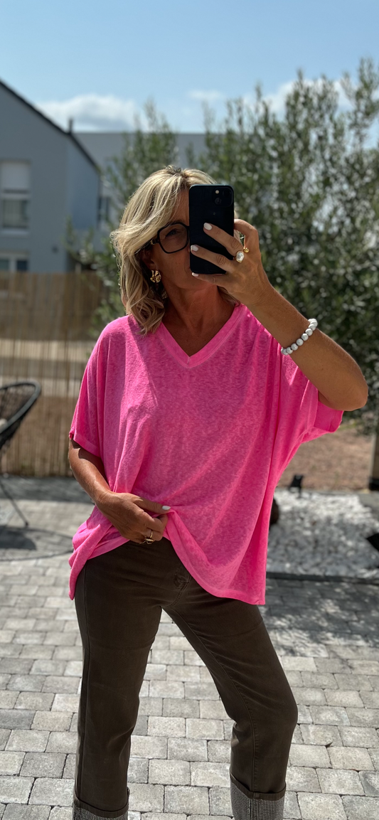 T-SHIRT OVERSIZE ROSE FLUO(34 au 46)