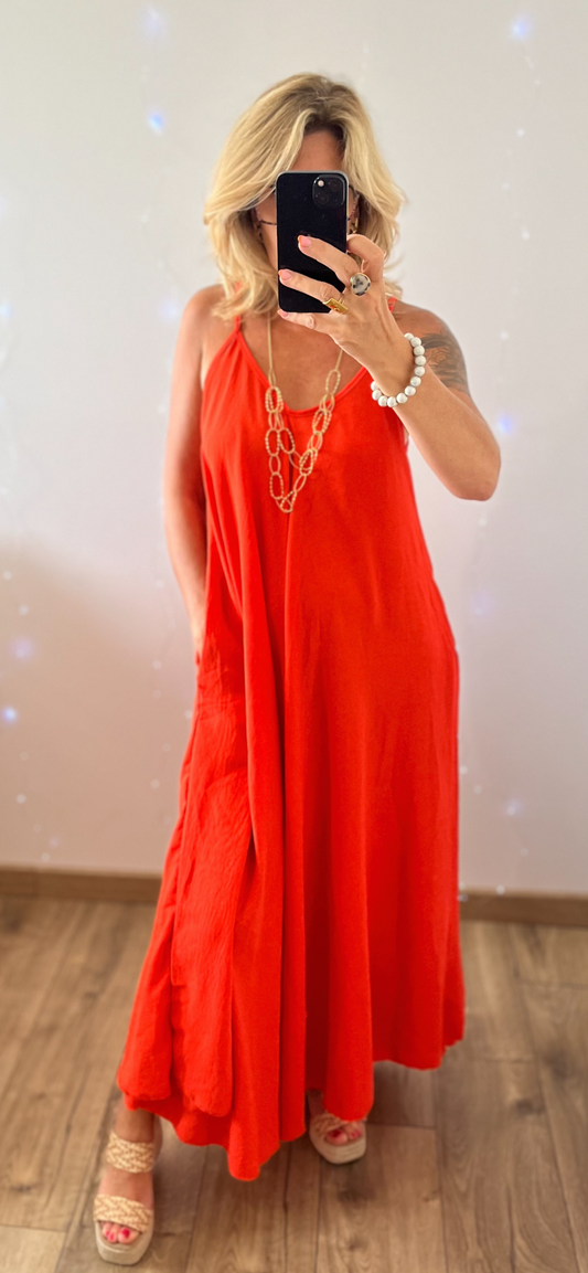 Robe ELOÏSE ORANGE (34 au 46) avec poches