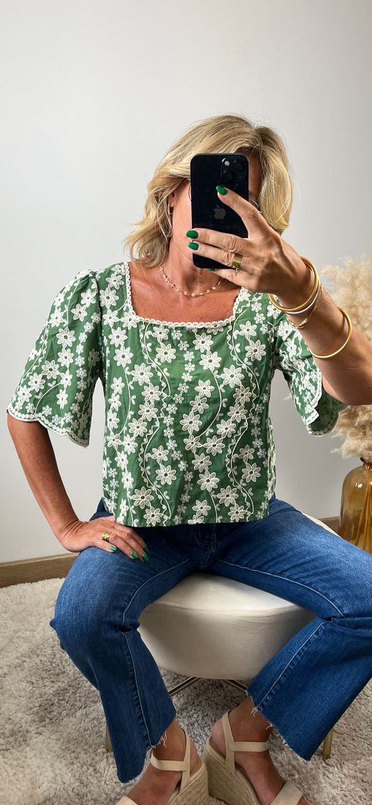 Blouse brodée  DAPHNÉE 🌿 100 %coton