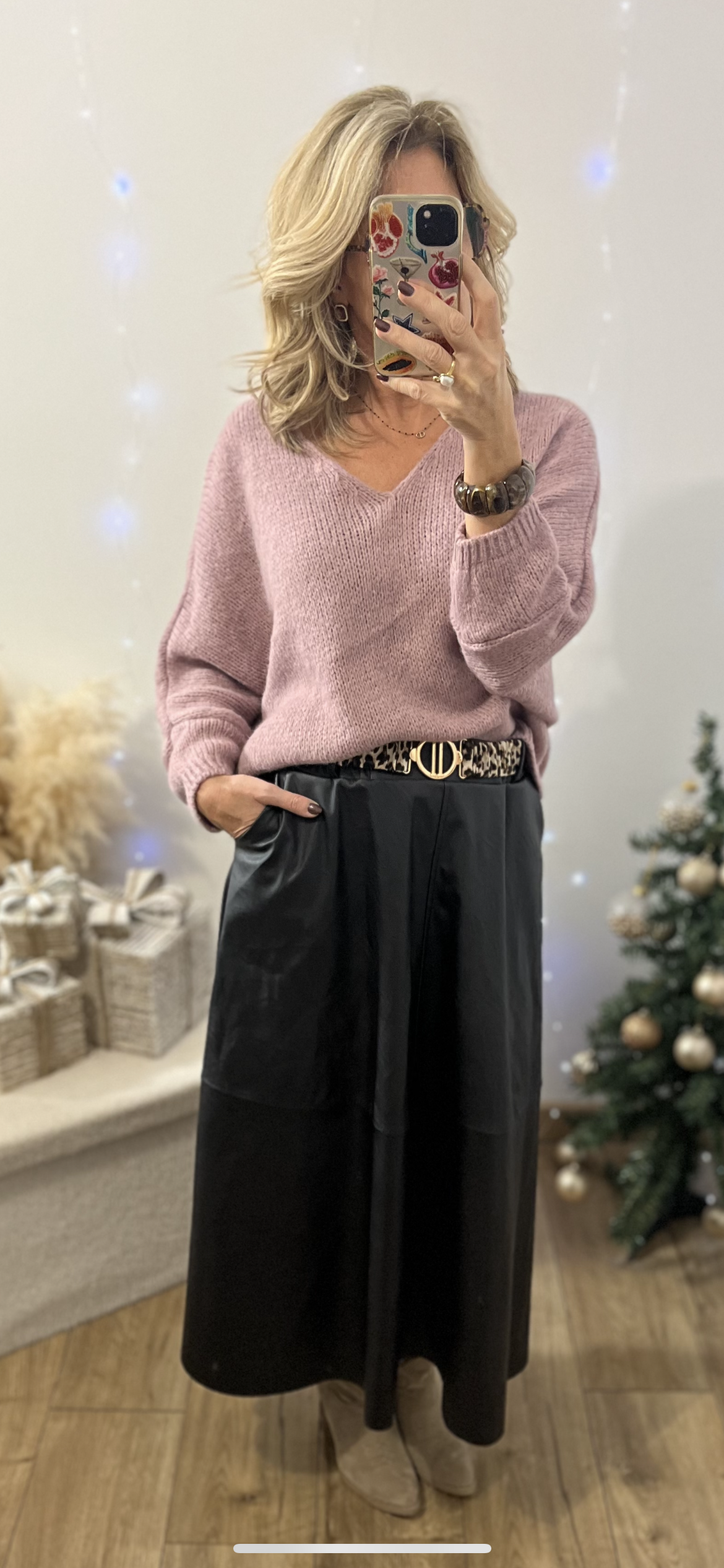 Jupe simili Noir avec ceinture Leopard