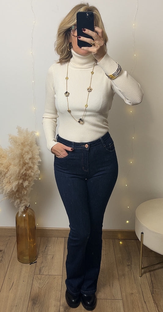 Pull Col roulé beige