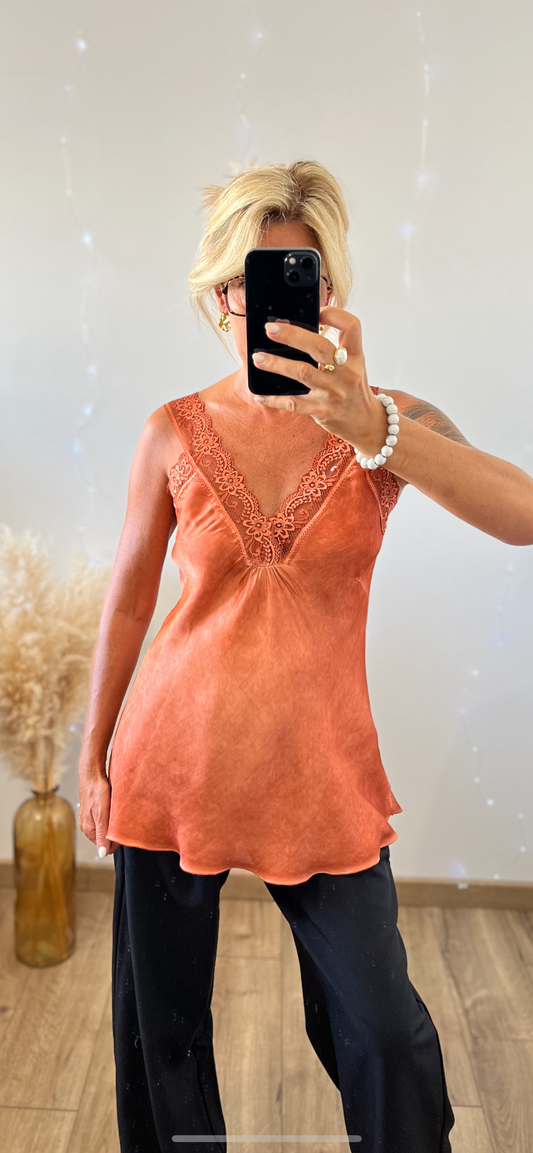 Top dentelle BRIQUE