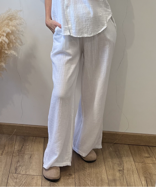 Pantalon gaz de coton blanc