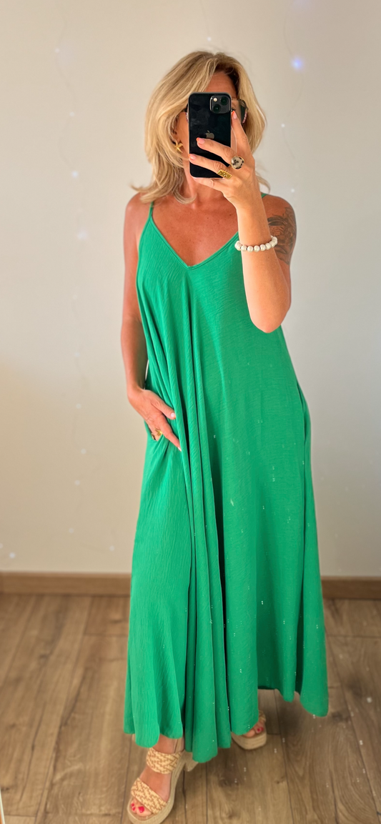 Robe ELOÏSE VERTE (34 au 46) avec poches